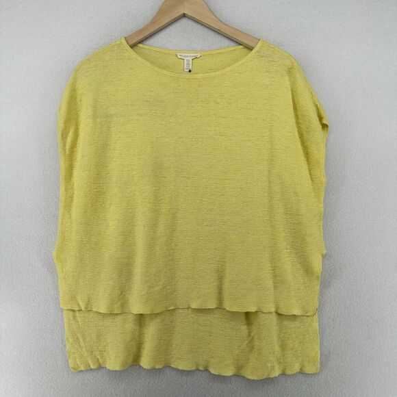 Eileen Fisher Sweaters - EILEEN FISHER Sweater 2XS Bateau Neck Hi-Low 100% Linen Slub Tunic Poncho Yellow